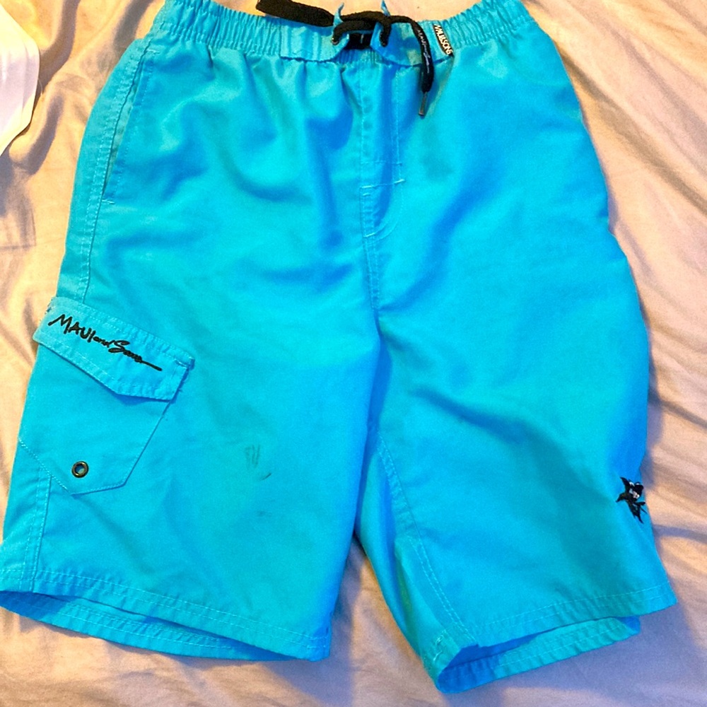 Blue Maui and sons swimming trunks, size 12.